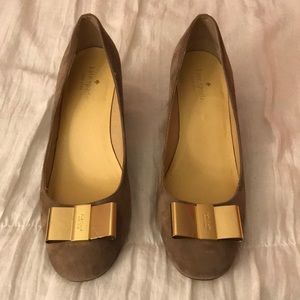 Kate Spade Taupe Suede Heels with Gold Bows